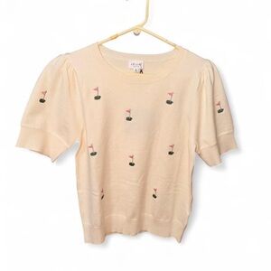 Le Lis Ivory Short Sleeve Sweater with Golf Flag Embroidery